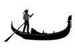 © Karat - venetian gondola silhouette with gondolier for italy travel tourism canal romance and elegant black white vector design
