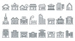 © Saidul - Building web icons in line style. Hotel, hospital, apartament, city, town house, mall, coffee, collection. Editable stroke.  Vector illustration.