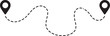 © AKTHERRUZZAMAN - dot line path route travel banner illustration with location map pin icon, travel navigation concept for road trip planning, delivery tracking graphics, waypoint connection symbols, mobile map