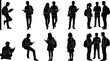 © Aysha - Silhouettes of students reading and interacting, various poses and outfits books backpacks
