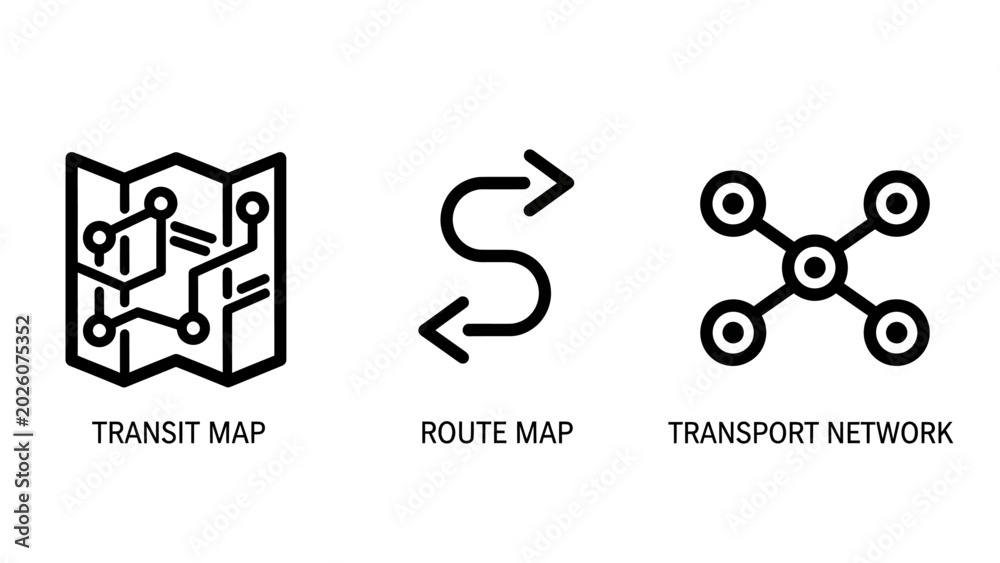 Transit map route map transport network icons with route planning city ...