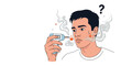 © Sobuj - Worried man with a high fever using a digital ear thermometer while sweat and steam rise from his face to show severe illness symptoms.