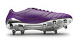 © Marin Studio - A sleek purple and silver football cleat with studs on a white background