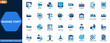 © aura studio - Marine port icon set. Shipping, cargo, harbor, freight, container logistics, seaport transport, vessels, cranes, international trade. Editable icons collection. Vector.