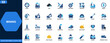 © aura studio - Mining and industrial production icon set. Coal extraction, heavy machinery, excavation equipment, factory plant, mineral resources, energy power. Editable icons collection. Vector.