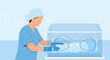 © olla - Nurse Caring for Newborn Baby in Incubator, Neonatal Intensive Care Unit