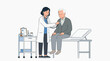 © DR Moura - Female doctor with stethoscope examining elderly male patient sitting on examination table in clinic