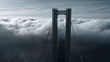 © Cassia - Modern Suspension Bridge Tower in Thick Morning Fog Above Clouds