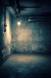 © Popelniushka - Atmospheric basement setting with low lighting, rough surfaces, and wide copy space on one side for messaging