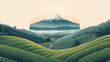 © bephoto - 新緑の茶畑と富士山を円形に描いた清々しい和風風景