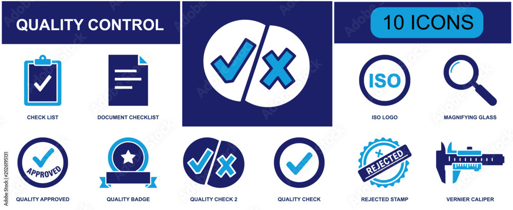 Testing Quality Control Icon Quality control icon set. Containing checklist, inspection ...