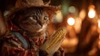 © j_everton - Gato Caipira com Espiga de Milho em Roupa Junina no Arraial Brasileiro