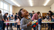 © Morrina - Children's Day community center celebration toddler laughing with toy for festival greeting cards social media educational promotional marketing materials