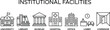 © Bappi - Institutional facilities outline icon collection with university library hospital office and public building vector illustration set