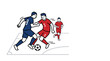 © takon mboke - Cartoon illustration of soccer players competing for the ball.