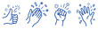 © Design Shop - Hand gesture line icons set, thumbs up, clap, fist, wave outline art, blue. Vector illustration.
