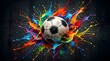 © MST MURSHIDA BEGUM - Vibrant soccer ball with colorful paint splatters on dark background