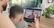 © peopleimages.com - Telehealth, laptop screen and video call with doctor in home, online and consultation for sick child. Virtual medical appointment, people and family with tech for healthcare advice and communication