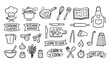 © MdRabbi - Cooking classes doodle vector icons with chef hat whisk and frying pan illustrations