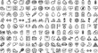 © RINA - Variety of hand-drawn health and fitness icons vector illustration plus sign running shoe soccer ball