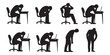 © Modern Art - Stressed businessman and tired office worker silhouettes showing burnout depression and fatigue vector concept set at desk