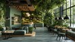 © kardaska - Modern biophilic cafe restaurant interior design with lush green plants
