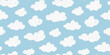 © Мария Кривецкая - Seamless horizontal summer abstract sweet light pattern of white clouds on blue background, sky; sketch, simple childish doodle illustration, hand drawn with a brush in a flat style with pastel colors
