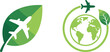 © Azizul - Eco-friendly air travel and sustainable aviation icons with airplane leaf and world globe