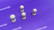 © hniza - Strategic white pawns on a vibrant purple surface, symbolizing focused direction and collective effort towards a common objective, ideal for illustrating business strategy and teamwork concepts
