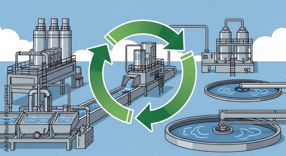Industrial Wastewater Treatment Recycling System Diagram With Circular ...