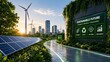 © Ahmed - Smart city infrastructure walkway lined with solar panels wind turbines and a sustainable green building featuring eco-friendly energy digital display