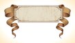 © Design Store - Vintage style blank banner with decorative ribbon elements and textured paper on white background, empty space for text.
