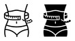 © Jannat - Body Measurement Icons, Waistline Silhouette with Tape Measure, Fitness Progress Vector Graphics