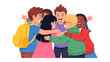 © Mohiuddin123 - Joyful Embrace: A diverse group of happy children share a warm hug, radiating friendship and togetherness in a vibrant illustration.
