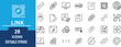 © PixiLine - Link Line Icon Set. Contains icons hyperlink, URL connection, chain link, web address, internet linking, QR code,  and digital communication. Editable stroke. Vector illustration.