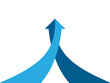 © SAYEMART - Two blue arrows merging and pointing upwards together symbolize collaboration and combined growth towards a shared goal on transparent background.