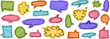 © Your Local Llamacorn - Hand drawn pen ink speech bubbles on crumpled paper cutouts, blank chat balloon doodles. Grunge dialog balloons on colored torn paper pieces, cut out comic cloud bubble sketches for collage vector set