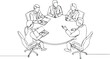 © AponChandro - Five Business People Round Table Meeting Single Continuous Line Art Black White Vector