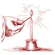 © WIKKI.White - Hand lighting candle in terracotta vintage doodle style for Thanksgiving day
