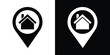 © bibin - Home map pin locator vector icon. Solid black and white minimal navigation markers for real estate location, house address placement, tracking, and property search.