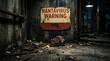 © Sanjay Design - Rat beneath hantavirus warning sign in dark abandoned industrial setting with debris
