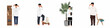 © Nadya - Collection of flat illustrations showing a Muslim man in traditional dress performing religious activities, ablution, and preparing for daily prayers.
