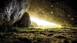 © Adri - Ancient stone entrance bathed in sunlight, with glowing dust motes dancing in the air