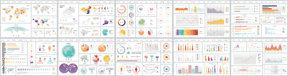 Mega set of infographic elements data visualization vector design ...