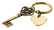© Elena - Antique brass skeleton key with heart charm on keychain, isolated on transparent background
