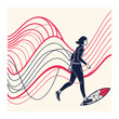 © Zaara - Dynamic woman kitesurfing or kiteboarding with abstract wavy lines graphic illustration, water sport