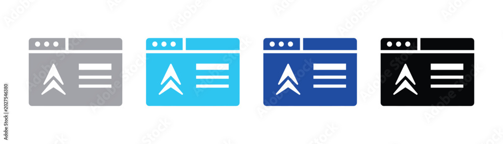 Web browser interface with upward arrow icon interface navigation ...