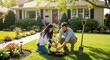 © pangeran - Planting New Roots: A Happy Couple Tends to Their Garden in Front of Their Suburban Home.