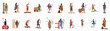© Juan - Vector illustration collection of diverse indigenous people in traditional tribal attire, featuring various cultural symbols, weapons, and ceremonial poses on a white background.