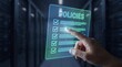 © Higgins - IT administrator touching a glowing holographic policies checklist in a data center, Digital compliance and cybersecurity concept